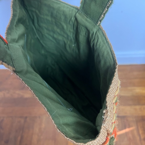 70’s VINTAGE Handcrafted Natural Burlap Multicolor Yarn Handbag Purse Tote Bag - Picture 10 of 10